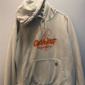 Carhartt Men's Off-White Hoodie with Orange Logo
